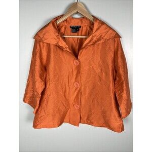 Tracy M WOMEN'S 100% Silk 3-BUTTON FLARED CROPPED BLAZER Pumpkin Orange Sz L‎